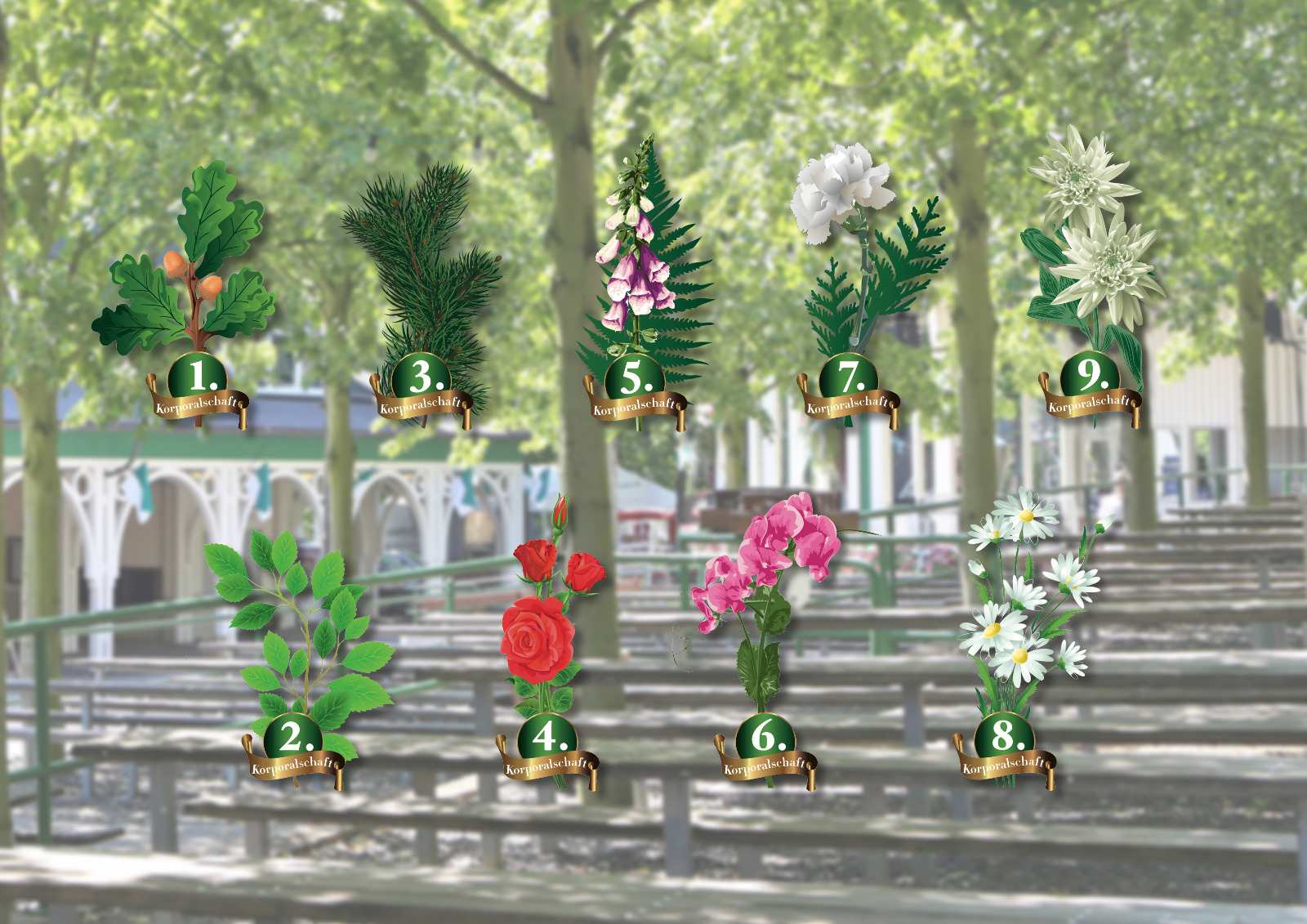 Blumenschmuck der neun Korporalschaften